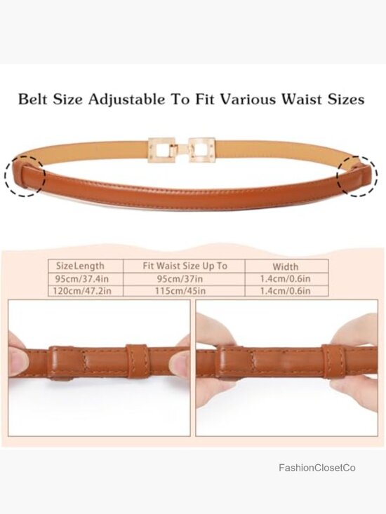 PU Leather Skinny Thin Waist Belt for Dresses with Gold Buckle main image 4